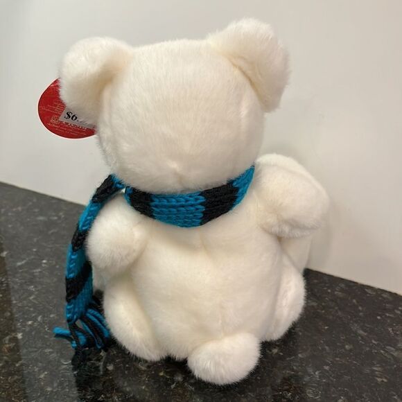 Fiesta sitting white bear w/green/white scarf & football 9" - Picture 5 of 11